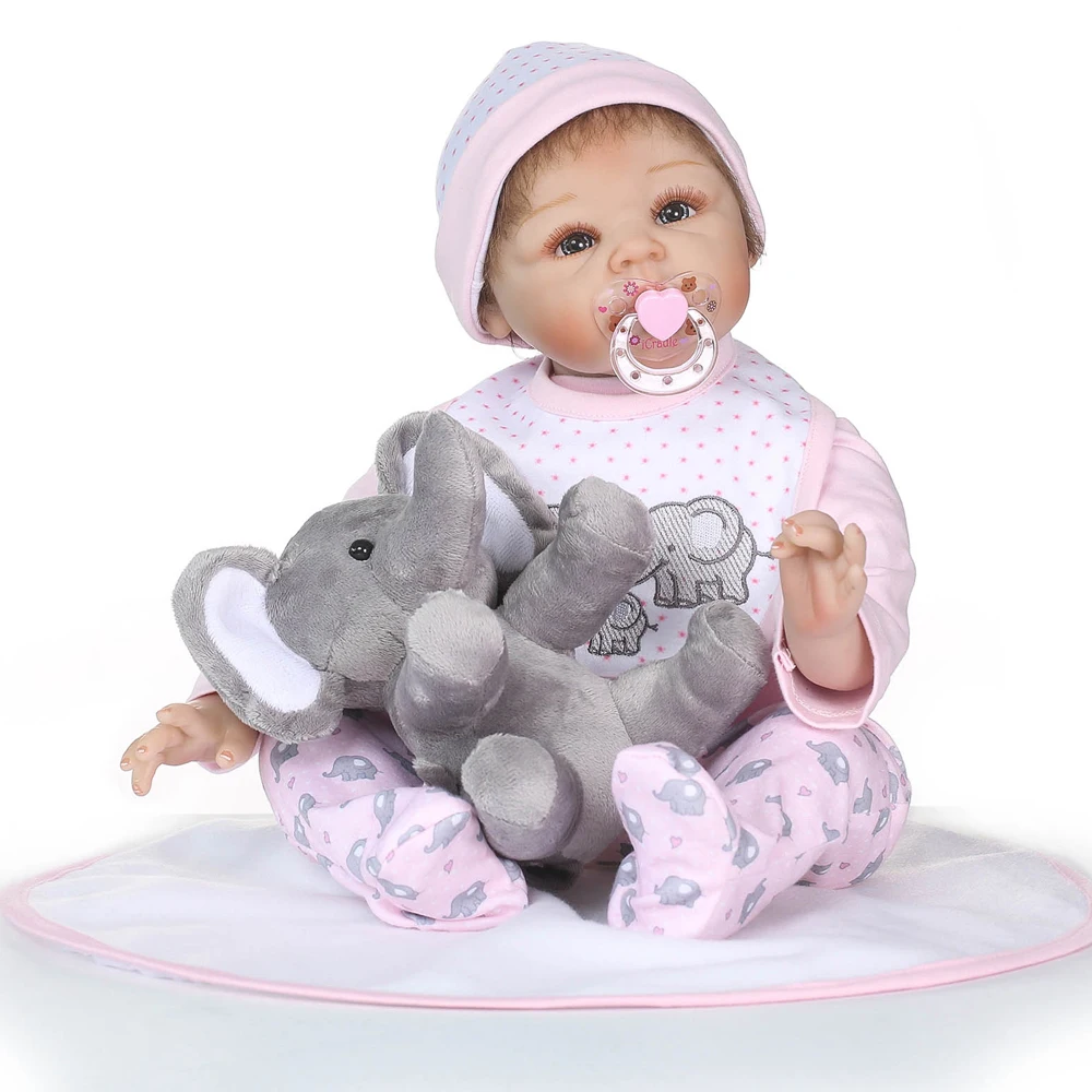 

55cm Silicone Reborn Girl Baby Doll Toys Realistic Newborn Princess Babies Doll with Elephant doll Lovely Birthday Gift Present