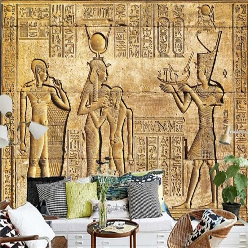 

beibehang Custom Made Nonwovens Wallpaper HD Egyptian Relief Mural Mythology TV Background Wall