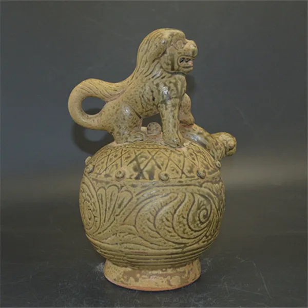 

10 античных фарфоровых бутылок династии SongDynasty, резная кастрюля с обратным потоком льва, украшение, коллекция и украшение, бесплатная достав...