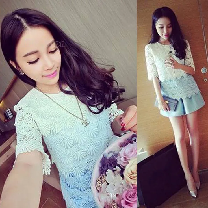 Blusas Femininas 2015 Women Shirt Lace Blouse Fashion Crochet Top Lady Blusa Princess Splicing Flower 25 |