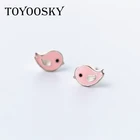 Милые розовые серьги-гвоздики в виде птицы из стерлингового серебра 925 пробы для детей, ювелирные изделия из стерлингового серебра с милыми гипоаллергенными животными для девочек