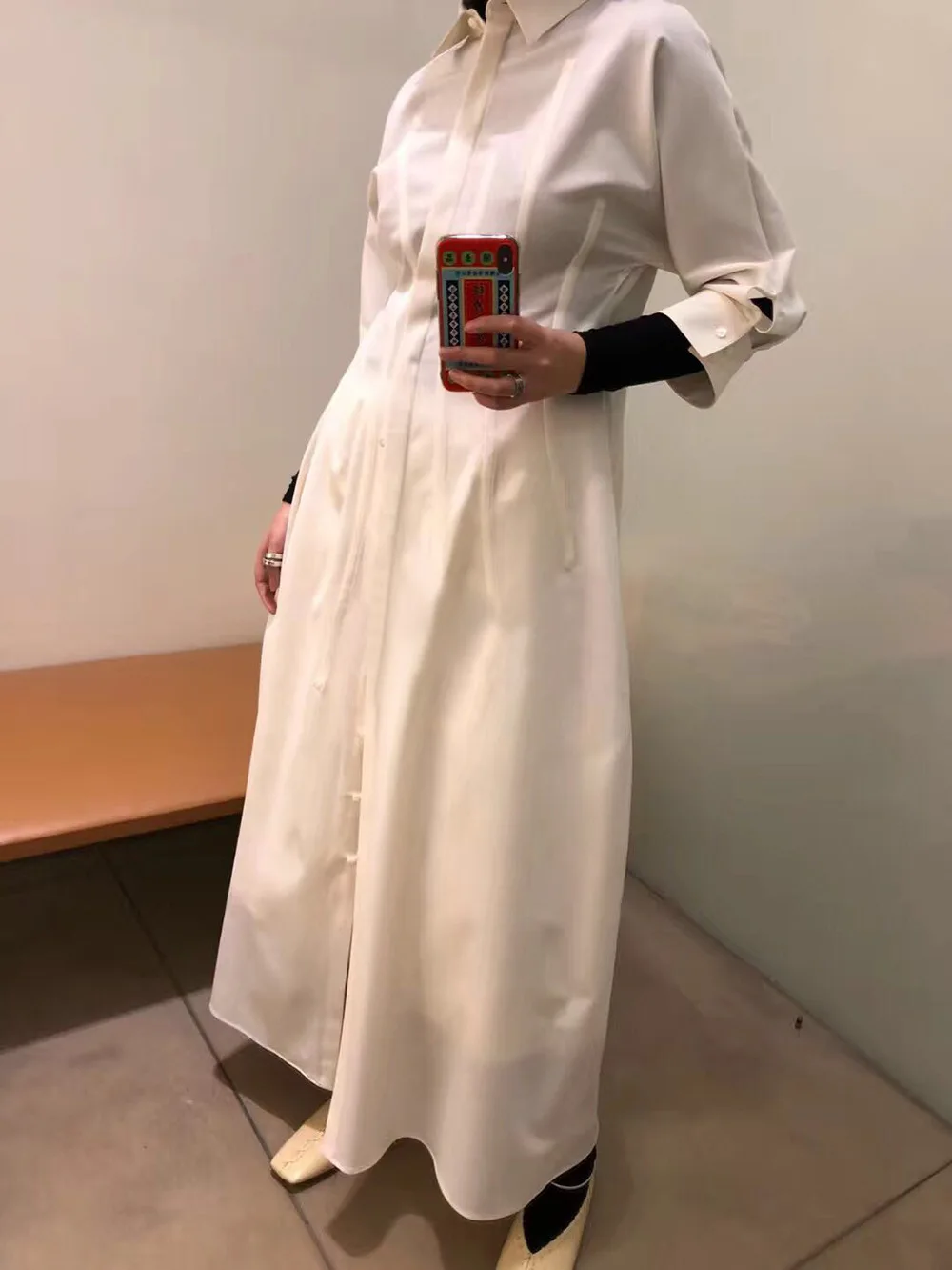 Getвесеннее женское платье с длинным рукавом однобортное белое рубашка платья