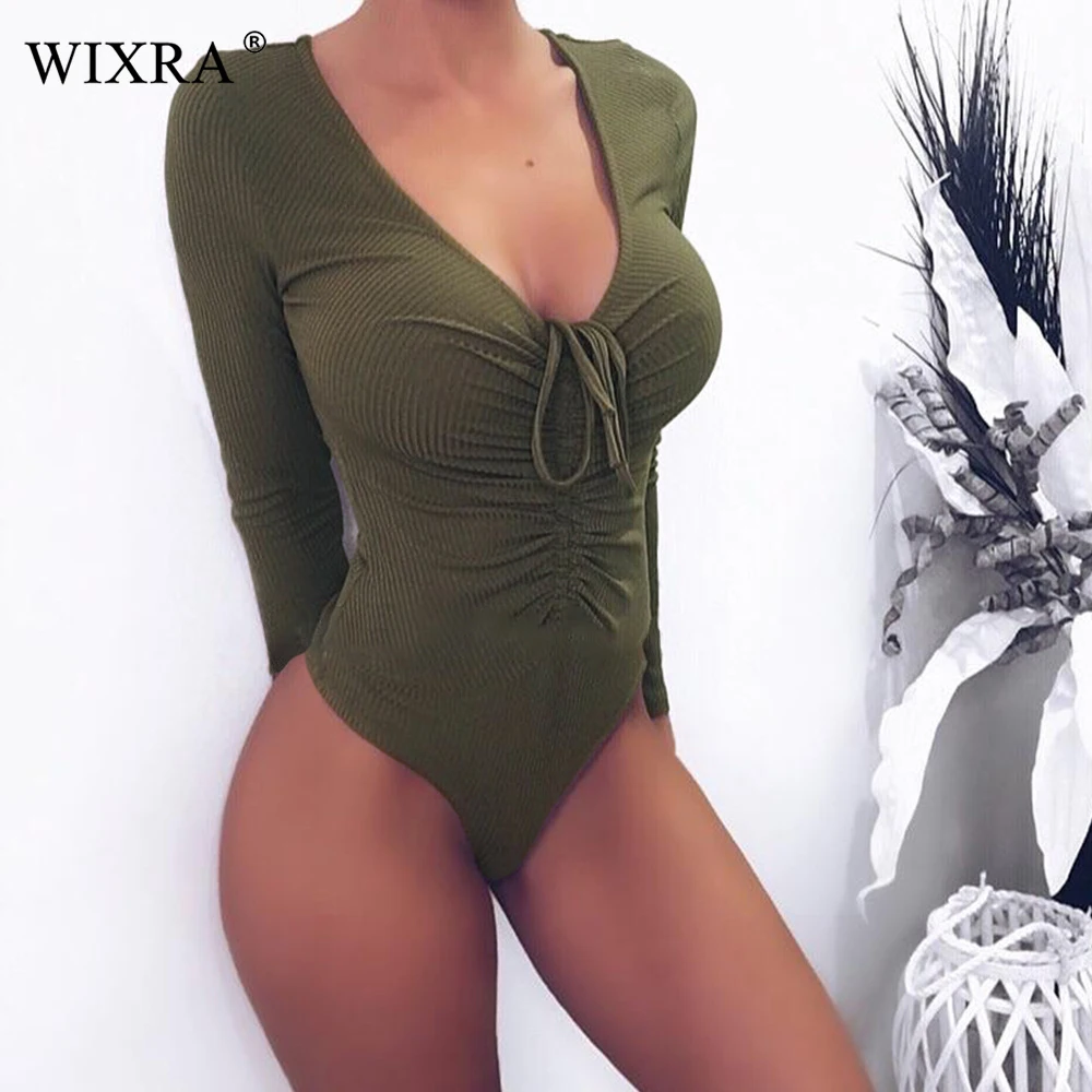 Женский боди с глубоким вырезом Wixra повседневный Облегающий комбинезон на