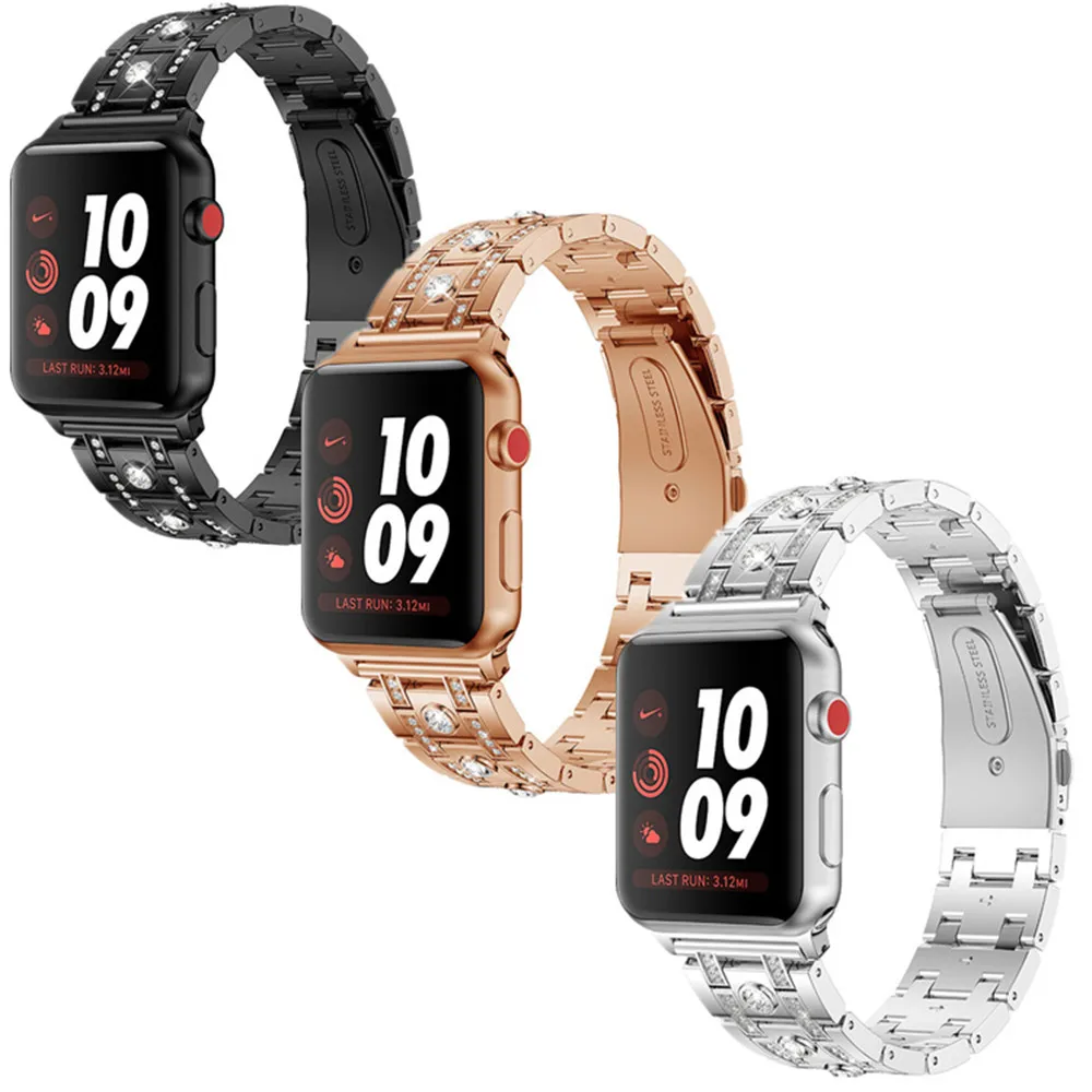 Ремешок из нержавеющей стали для Apple Watch 38 мм 42 мм 40 мм 44 мм женские Стразы браслет с бриллиантами для iWatch серии 5 4 3 2 1