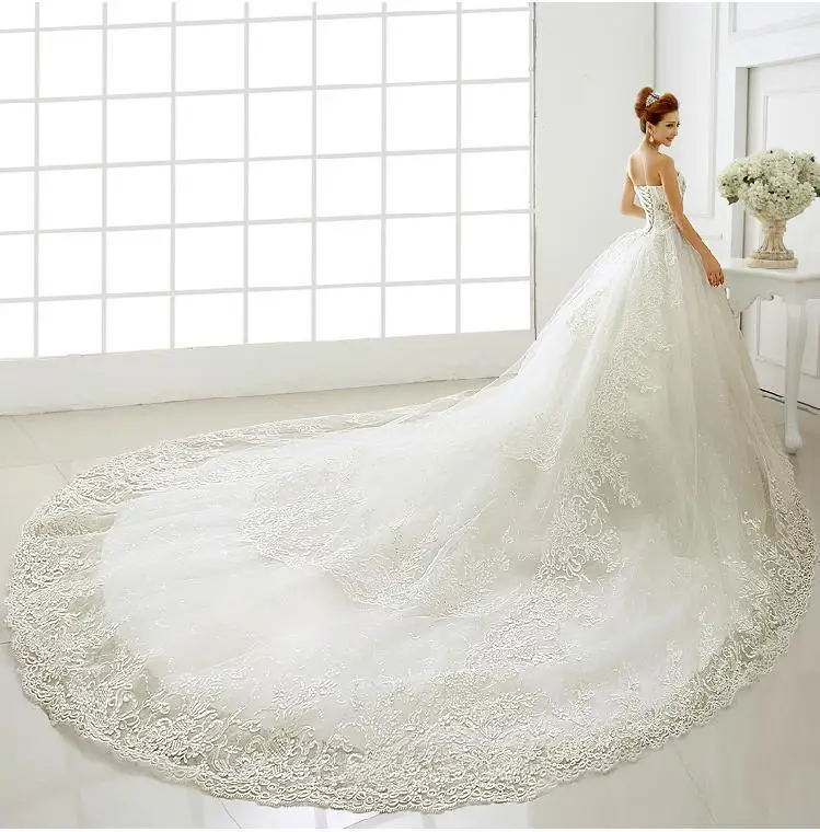 2015 bride slim tube top big train diamond strap wedding dress princess | Свадьбы и торжества