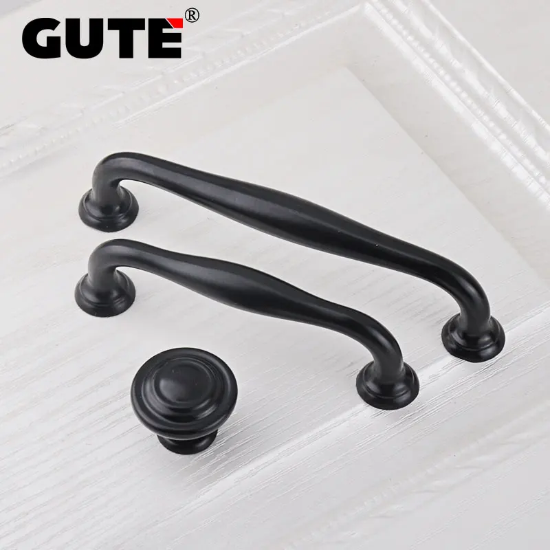 GUTE Black Furniture Handle Zinc Alloy Cabinet Wardrobe Cupboard Sideboard Door Pull Knob Kitchen | Обустройство дома