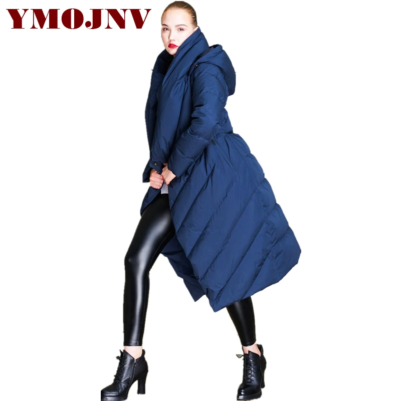 Женские куртки с капюшоном YMOJNV белые пуховики на 90% утином пуху Длинные Теплые