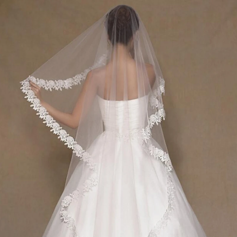 Дешевые 1.5 м цвета слоновой кости свадебная фата Фата для невесты въелось de Novia