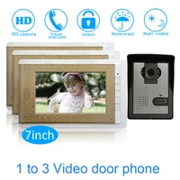 Family one to three video door phone system 7'' Monitor LCD Panel wire type Water proof function Smart Doorbell intercom