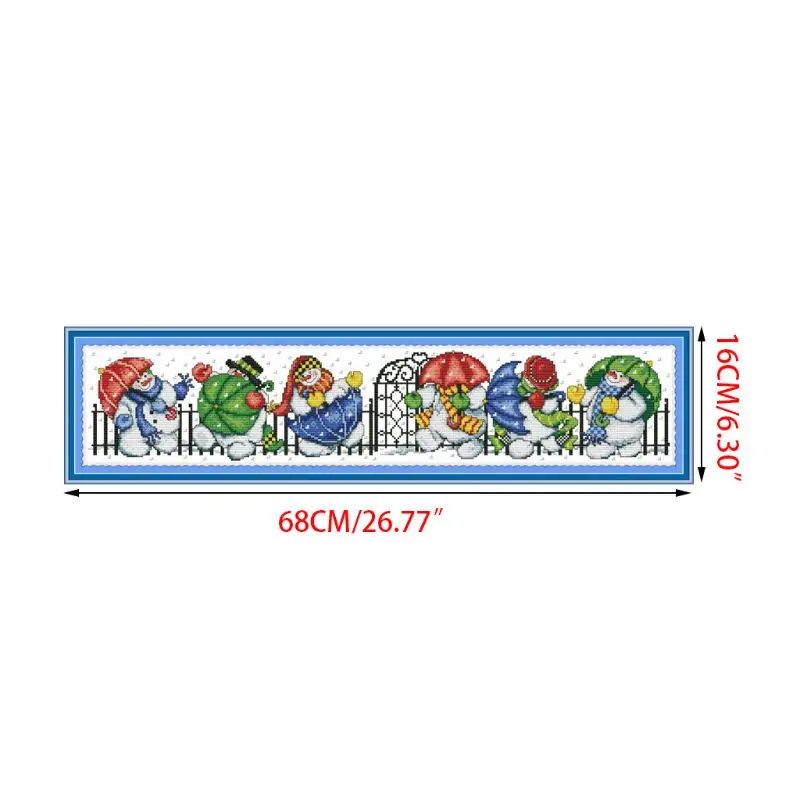 

OOTDTY Snowman With Umbrella DIY Handmade Needlework Counted 14CT Printed Cross Stitch Embroidery Kit Set Home Decoration