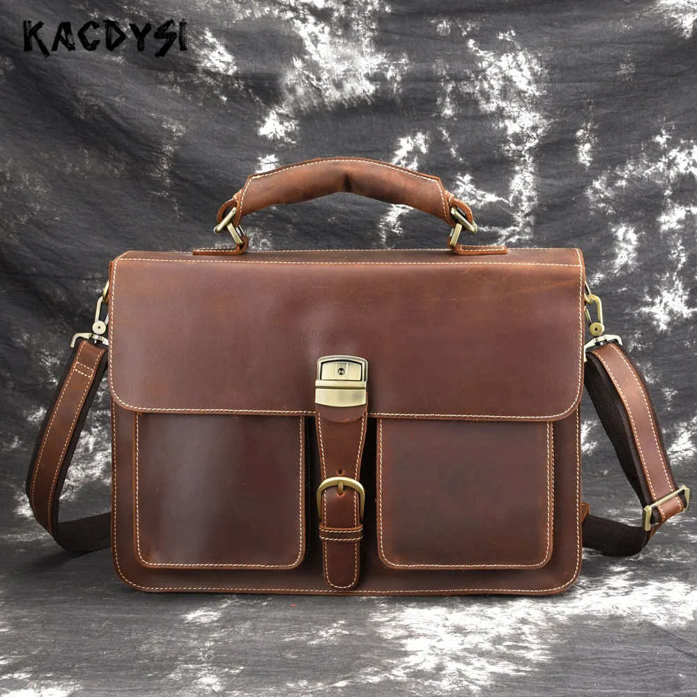 Портфель Crazy Horse мужской из воловьей кожи роскошный саквояж в стиле ретро