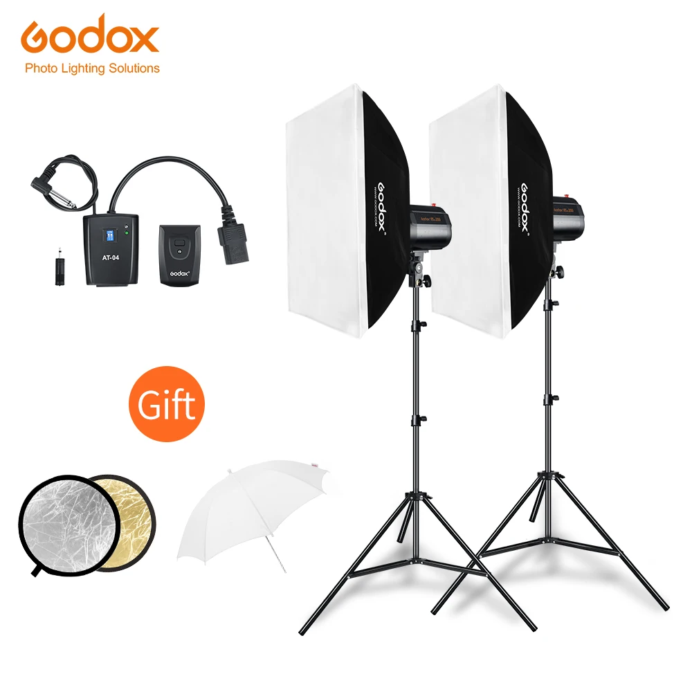 Godox 400Ws 2x200Ws строб студия вспышка светильник комплект с AT 04 триггером + 50x70 см