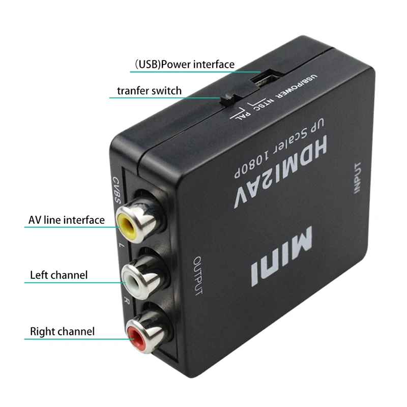 Композитный адаптер 1080P Mini HDMI к VGA RCA HDMI2AV конвертер с аудиокабелем 3 5 мм VGA2AV / CVBS +