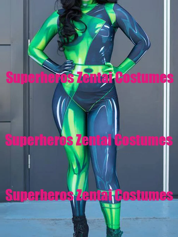 Костюм для косплея Shego с 3D принтом суперзлодеи боди Zentai костюмы Хэллоуина из