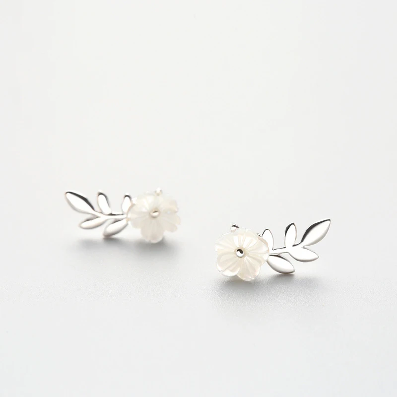 Женские серьги-гвоздики из серебра 925 пробы с ракушками и цветами | Украшения