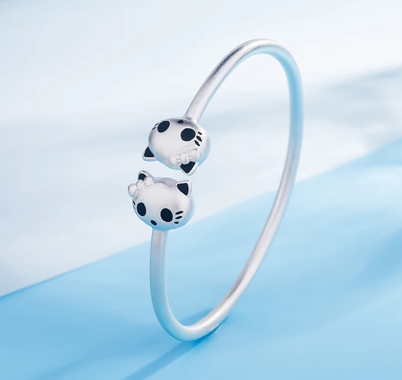 Новый детский браслет из стерлингового серебра S925 регулируемый с кошачьими