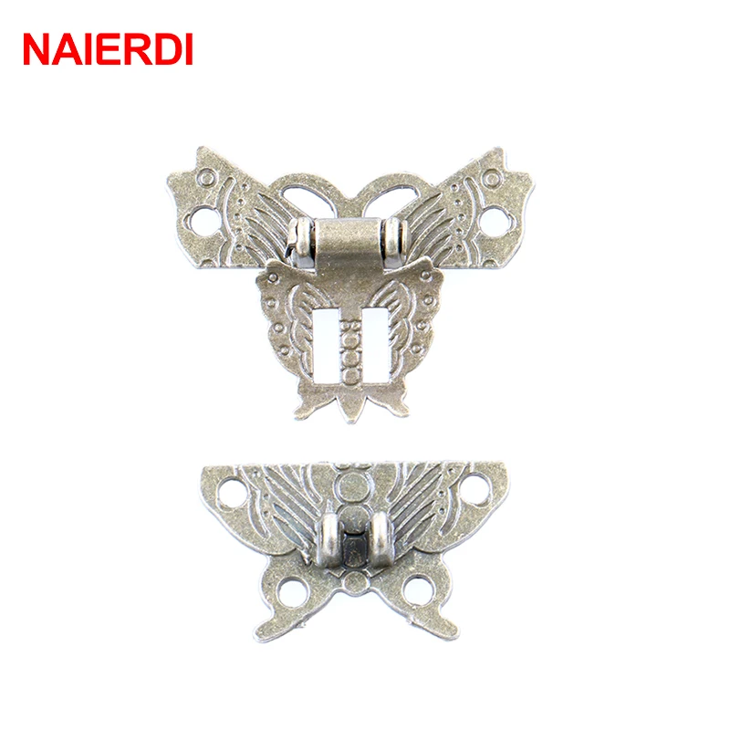 NAIERDI старинная бронзовая застежка бабочка 2 шт. замок для деревянного ящика