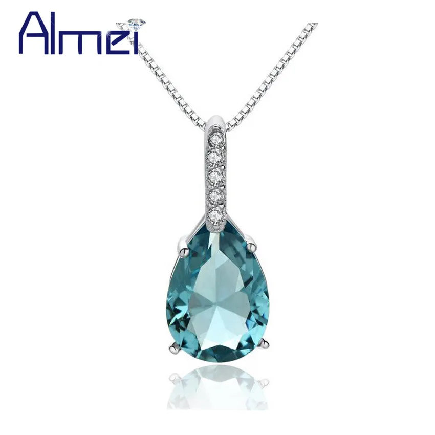 Almei Скидка 40% подвеска с синим фианитом для женщин из стерлингового серебра 925