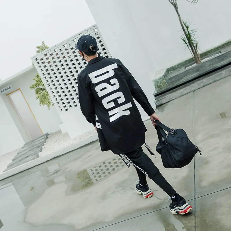Men Shirt 2018 Summer Fashion Cotton Long Sleeve Back Print Shirts Male Camisa Masculina Hip Hop Coat US size Xs-L | Мужская одежда