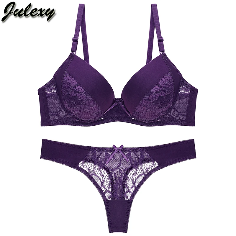 Комплект нижнего белья Julexy женский кружевной однотонный пикантный бюстгальтер и