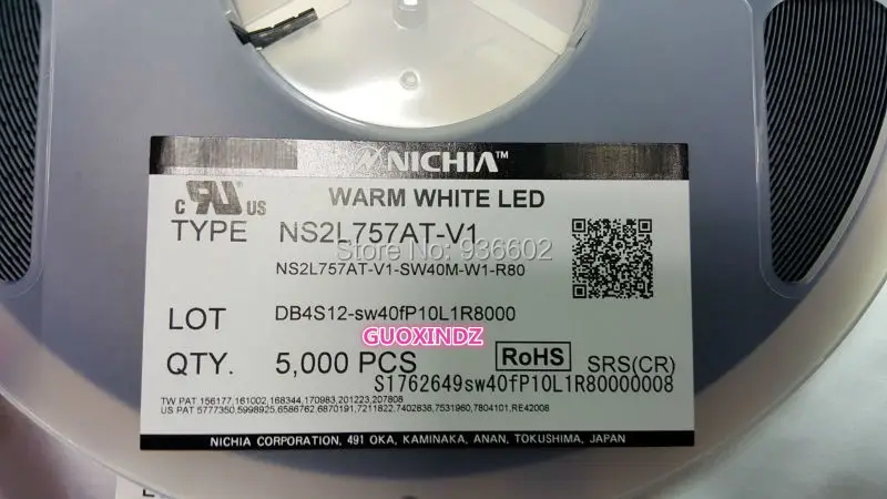 Приложение для нейтрального белого освещения NICHIA NS2L757AT-V1 0 63 W 3V 3030 4000K |