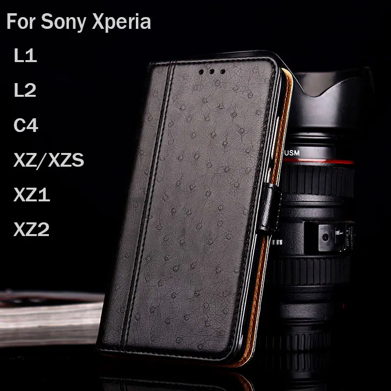 Чехол для Sony Xperia L1 L2 XZS XZ XZ1 XZ2 C4 coque роскошный страусиный кожаный чехол кошелек
