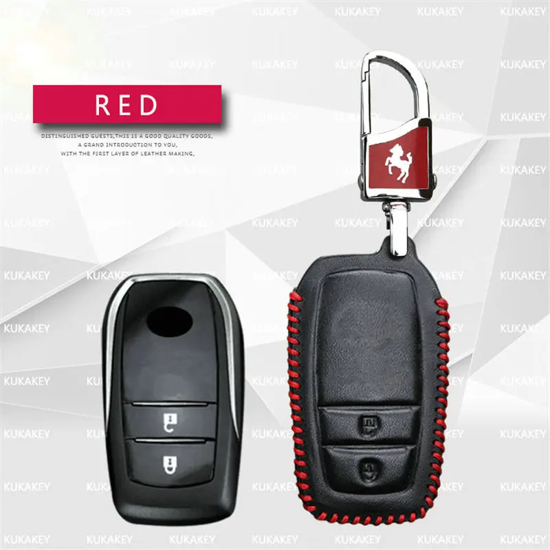 red 2 button Чехол для ключей из натуральной кожи для Toyota Camry Crown Corolla RAV4 Highlander CHR C-HR Land Cruiser 200 LC200 Prius Prado - Название цвета: red 2 button
