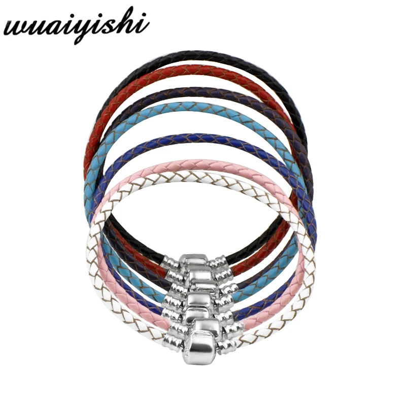 

Genuine leather pendant with 7 colors from 16cm to 21cm charm bracelet, suitable for original DIY pan beaded bracelet for women'