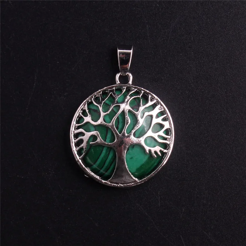 Imitation Malachite 12 шт./лот, кулон «Древо жизни», ожерелье, аметисты, натуральный кристалл, камень, подвески, ручная работа, рейки, очаровательные ювелирные изделия - Окраска металла: Imitation Malachite