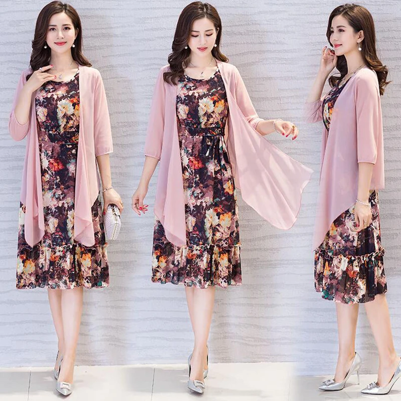 Винтаж Для женщин летние шифоновое платье 2019 среднего возраста элегантные с