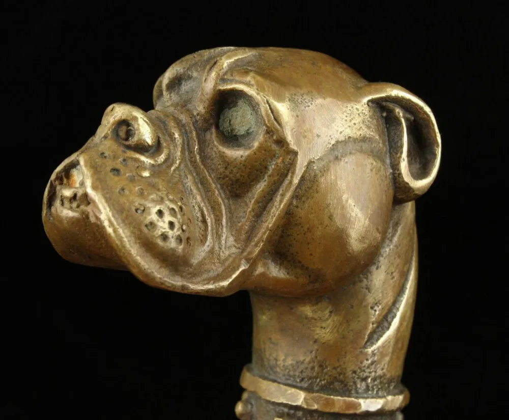 Коллекционная старая ручная работа Резной орнамент головы собаки трость