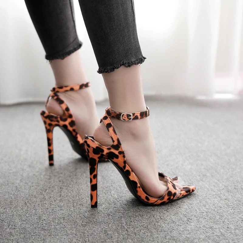 

Sexy Leopard/black Sandals Open Toe Women Shoes Pointed Toe Ankle Strap High Heels Single Shoes Ladies Party Dress Shoes Pumps