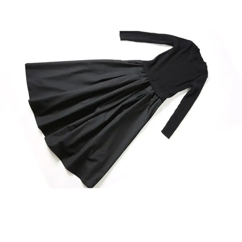 

2020 Women Fashion Dress Round Collar Long Sleeve Knit Dress Female Slim Thin Midi Dresses Elegant Pleated A-Line Vestidos D86