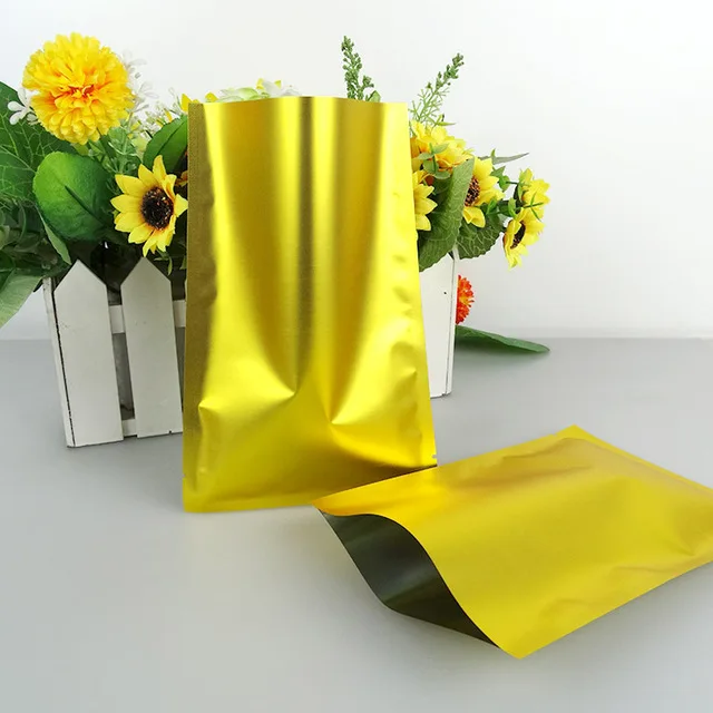 

8*12cm 200Pcs/ Lot Golden Matte Open Top Aluminum Foil Tea Nut Candy Vacuum Storage Bag Pocket Mylar Heat Seal Coffee Pack Pouch