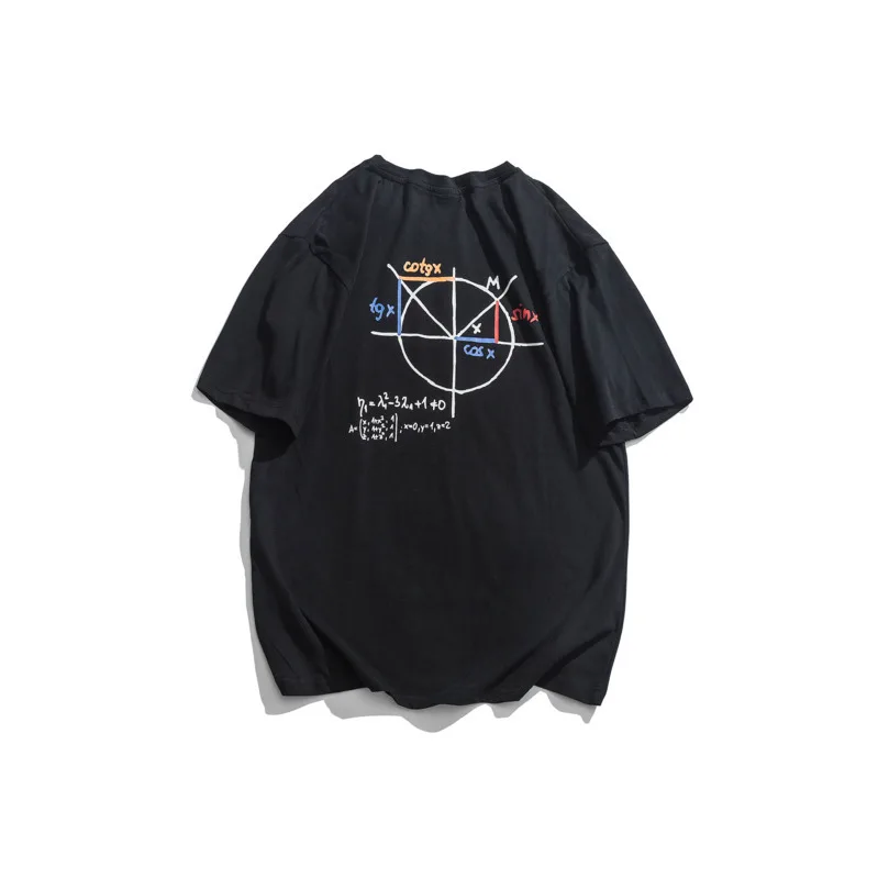 Мужская хлопковая футболка с геометрическим рисунком свободная однотонная