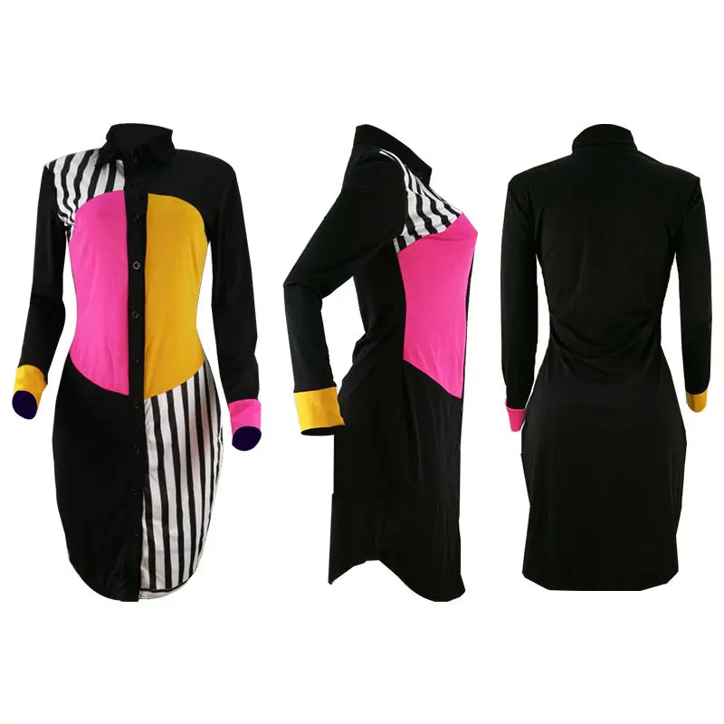 

New style classic African women's Dress Dashiki fashion Printed long sleeve with lapel long shirt size S M L XL HM336