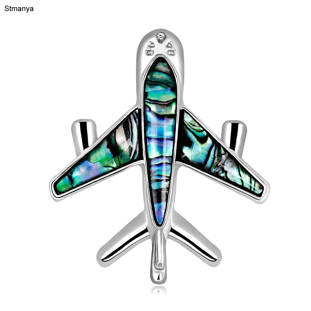 

Airplane Brooch Pins Alloy Natural Shell Brooches Plane Luxury Brand Brooches For Women Men Costumes Aircraft Brooch Gift H1300