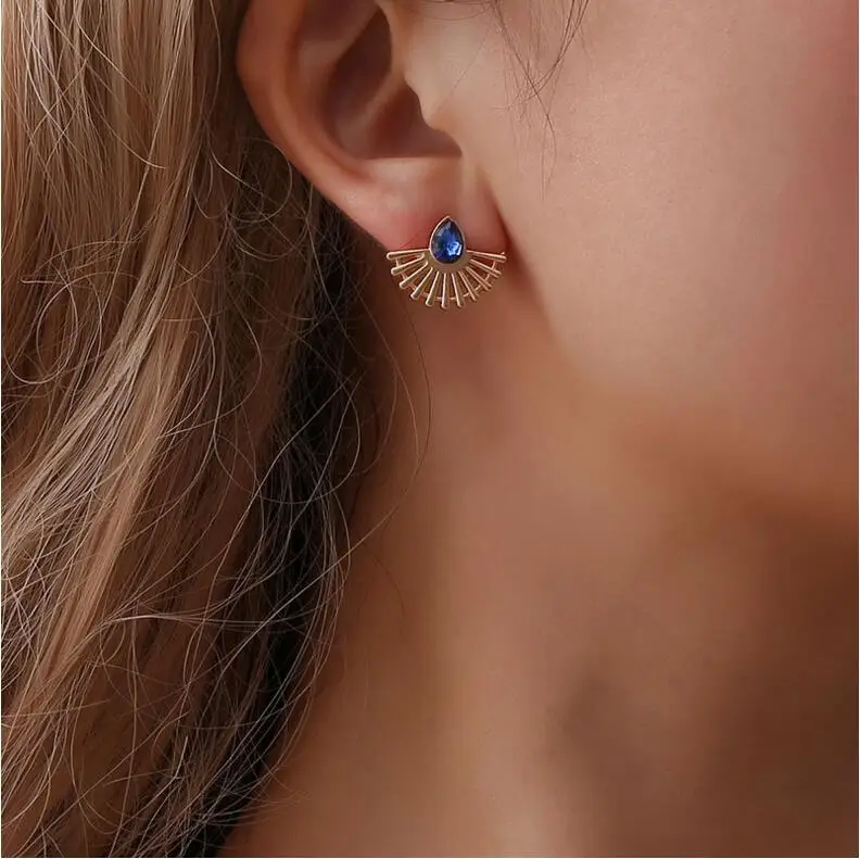 Korean Jewelry New blue Crystal Front Back Double Sided Stud Earring For Women Fashion Ear Cuff Piercing Gift Wholesale | Украшения и