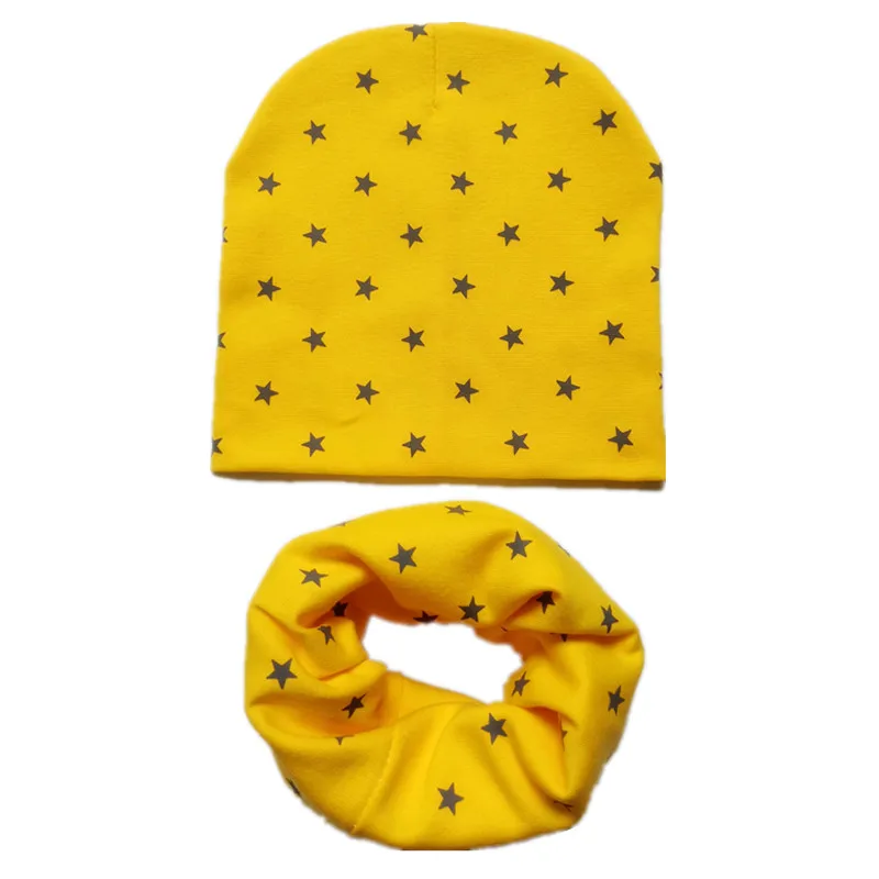 yellow small star Новая звезда сплошной Стиль Детские наборы шарф шапка вязаная крючком Детская шапка воротники осень зима теплая девочка мальчик шапка ребенок дети набор шапки и шарфа - Цвет: yellow small star