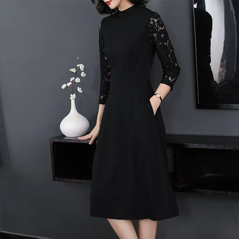 Autumn Dresses Office Lady dresses women clothes 2018 NEW fashion Ruffles dress lace sleeves casual | Женская одежда