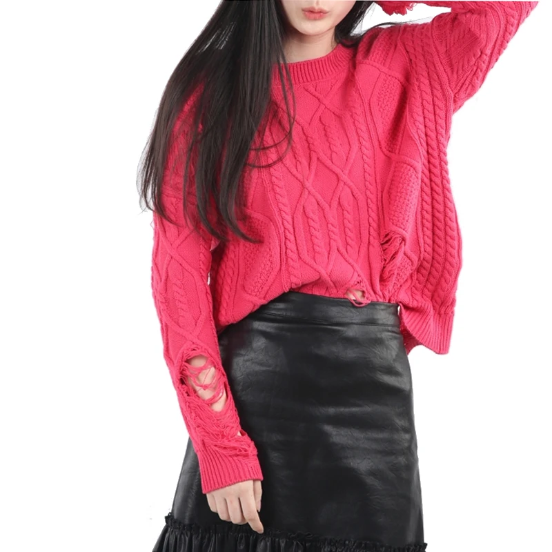 Женский свитер с длинным рукавом HDY Haoduoyi красный/зеленый вырезом - купить по