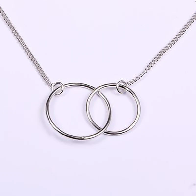 

2019 Casual Fashion Two Circle Pendant Personality Silver Color Necklace High Quality Simple Choker Necklaces Women's Jewelry
