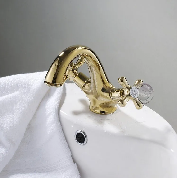 

bathroom basin Gold Faucet.Thermostatic contemporary Single hole dual ClawFoot handle bathroom basin sink Mixer Tap 2013GY-848K