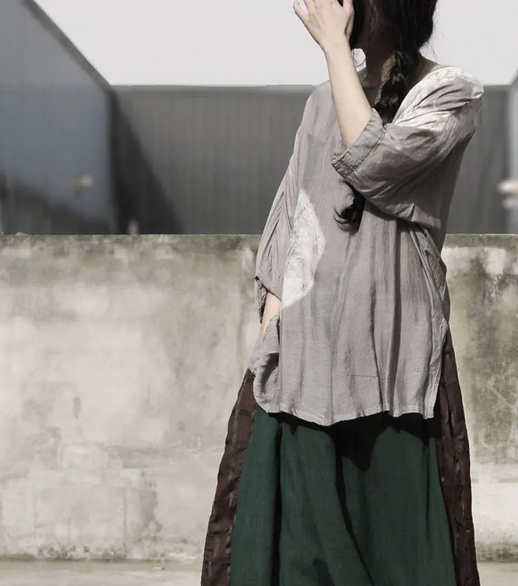 2018 винтажные женские шелковые рубашки с принтом летние блузки коротким рукавом