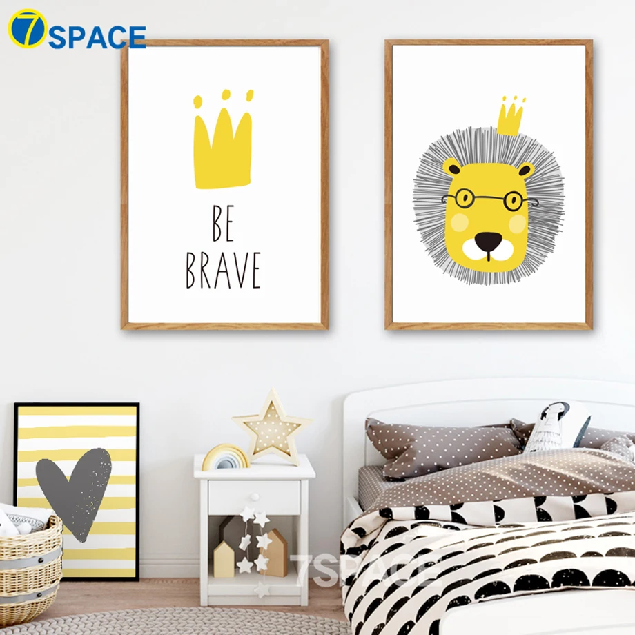 Cartoon Lion Crown Heart Quote Wall Art Canvas Painting Nordic Posters And Prints Animal Pictures Baby Kids Room Home Decor | Дом и сад