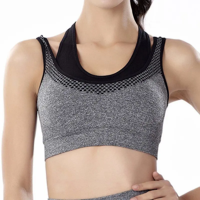 

Fake Two Pieces With Chest Pad Quick-drying Breathable Yoga Fitness Without Steel Ring Sports Underwear Bra