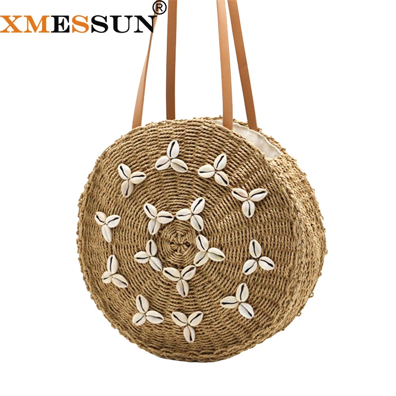 XMESSUN женская Соломенная Сумка 2019 новые летние модные шарфы круглый седельная