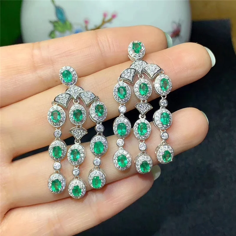 Серьги подвески из натурального изумруда для женщин вечеринок высокое качество