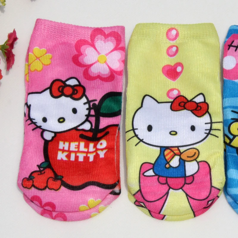 2pair girls socks cotton 3D kitty cat print cartoon princess fox short style kids 4 pattern choices 2 size 1-12years | Детская одежда и