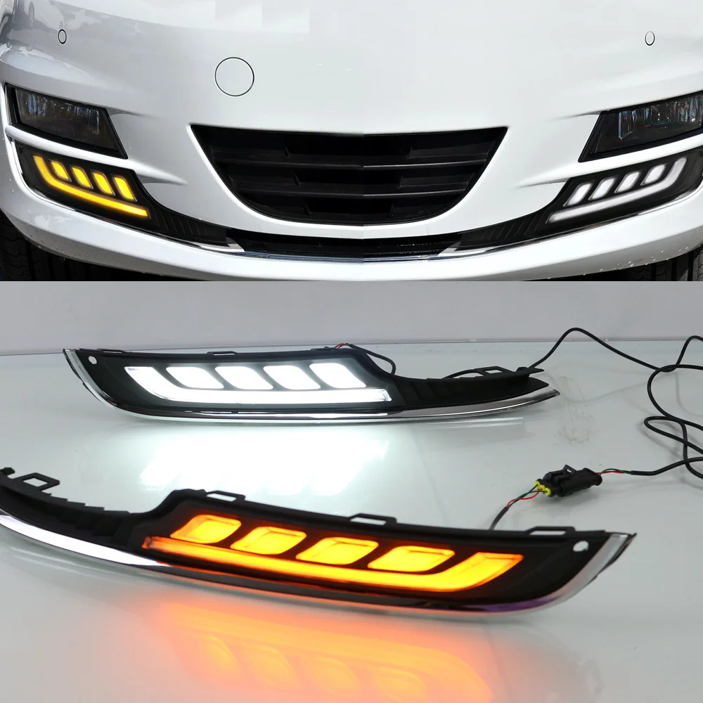 Желтый сигнальный фонарь для автомобиля DRL водонепроницаемый 12V Светодиодный дневной ходовой свет противотуманная лампа для Volkswagen Golf 7 2013
